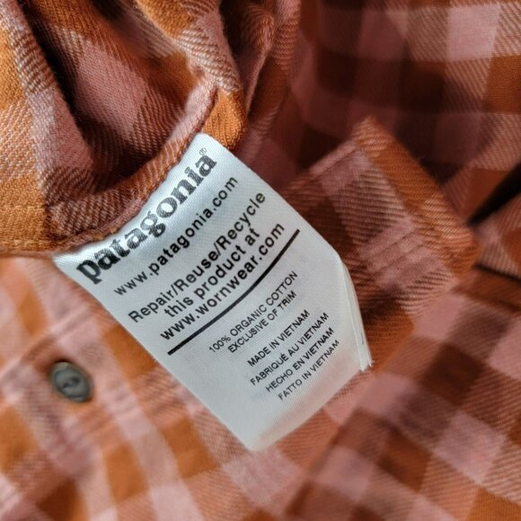 Patagonia Men's Checked Pattern Long Sleeve Casual Button Up Shirt Orange XL - Picture 4 of 7